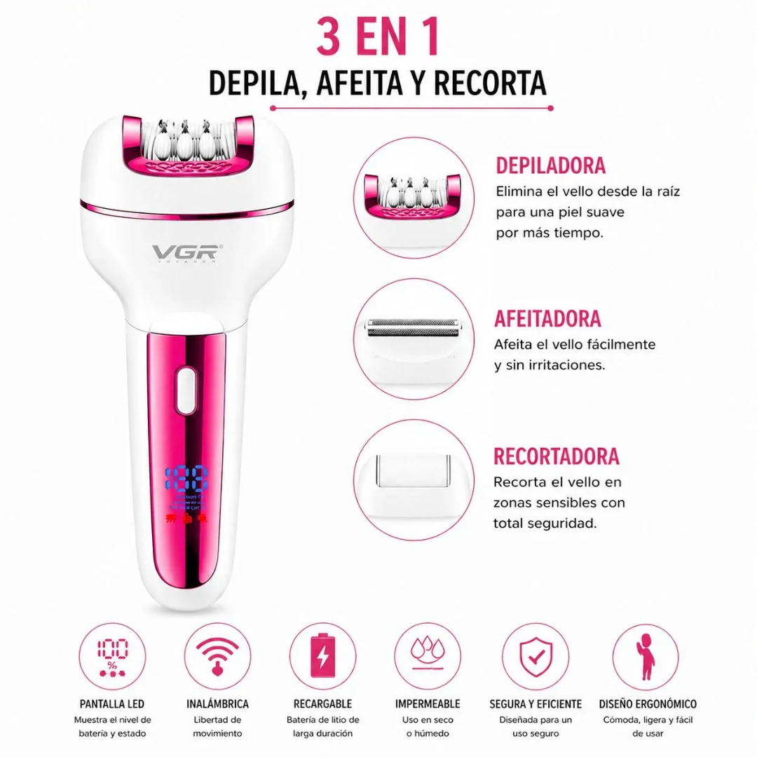 Combo Belleza VGR: Depiladora V-372 + Pinza Rizadora V-573