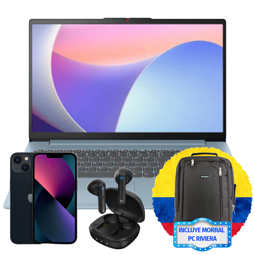 Super Combo Portátil - Lenovo IAN8 + Iphone 13 + Earbuds + Morral PC Riviera